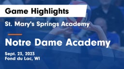 St. Mary's Springs Academy  vs Notre Dame Academy Game Highlights - Sept. 23, 2023