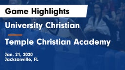 University Christian  vs Temple Christian Academy Game Highlights - Jan. 21, 2020