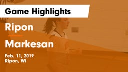 Ripon  vs Markesan Game Highlights - Feb. 11, 2019
