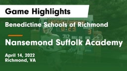 Benedictine Schools of Richmond vs Nansemond Suffolk Academy Game Highlights - April 14, 2022