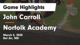 John Carroll  vs Norfolk Academy Game Highlights - March 5, 2020