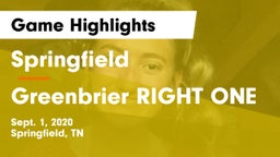 Springfield  vs Greenbrier RIGHT ONE Game Highlights - Sept. 1, 2020