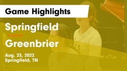 Springfield  vs Greenbrier  Game Highlights - Aug. 23, 2022