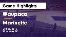 Waupaca  vs Marinette  Game Highlights - Dec 09, 2016