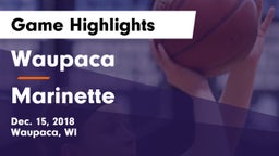 Waupaca  vs Marinette  Game Highlights - Dec. 15, 2018