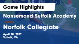 Nansemond Suffolk Academy vs Norfolk Collegiate Game Highlights - April 28, 2022