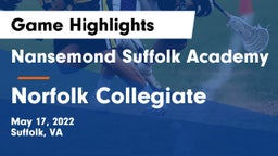 Nansemond Suffolk Academy vs Norfolk Collegiate Game Highlights - May 17, 2022
