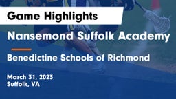 Nansemond Suffolk Academy vs Benedictine Schools of Richmond Game Highlights - March 31, 2023