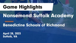 Nansemond Suffolk Academy vs Benedictine Schools of Richmond Game Highlights - April 28, 2023