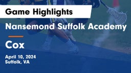 Nansemond Suffolk Academy vs Cox  Game Highlights - April 10, 2024