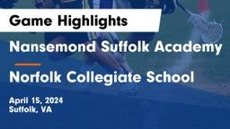 Nansemond Suffolk Academy vs Norfolk Collegiate School Game Highlights - April 15, 2024