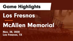 Los Fresnos  vs McAllen Memorial  Game Highlights - Nov. 28, 2020