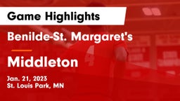 Benilde-St. Margaret's  vs Middleton  Game Highlights - Jan. 21, 2023