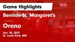 Benilde-St. Margaret's  vs Orono  Game Highlights - Jan. 30, 2023