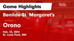 Benilde-St. Margaret's  vs Orono  Game Highlights - Feb. 23, 2024