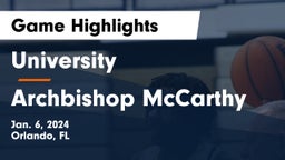 University  vs Archbishop McCarthy  Game Highlights - Jan. 6, 2024