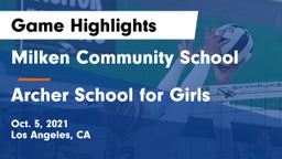 Milken Community School vs Archer School for Girls Game Highlights - Oct. 5, 2021