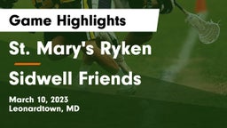 St. Mary's Ryken  vs Sidwell Friends  Game Highlights - March 10, 2023