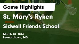 St. Mary's Ryken  vs Sidwell Friends School Game Highlights - March 20, 2024
