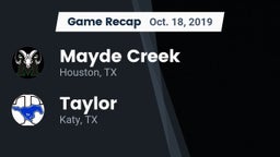Recap: Mayde Creek  vs. Taylor  2019