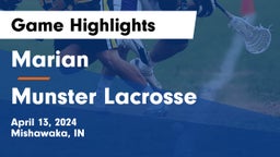 Marian  vs Munster  Lacrosse Game Highlights - April 13, 2024