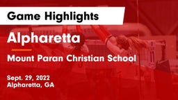 Alpharetta  vs Mount Paran Christian School Game Highlights - Sept. 29, 2022