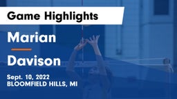 Marian  vs Davison  Game Highlights - Sept. 10, 2022