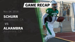 Recap: Schurr  vs. Alhambra  2016