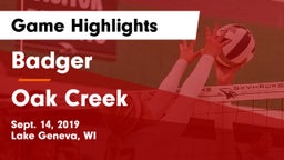 Badger  vs Oak Creek  Game Highlights - Sept. 14, 2019