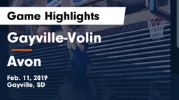 Gayville-Volin  vs Avon  Game Highlights - Feb. 11, 2019