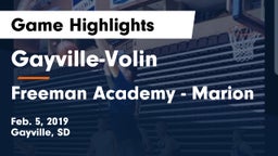 Gayville-Volin  vs Freeman Academy - Marion Game Highlights - Feb. 5, 2019