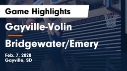 Gayville-Volin  vs Bridgewater/Emery Game Highlights - Feb. 7, 2020