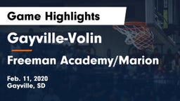 Gayville-Volin  vs Freeman Academy/Marion Game Highlights - Feb. 11, 2020