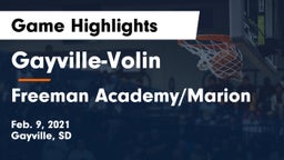 Gayville-Volin  vs Freeman Academy/Marion Game Highlights - Feb. 9, 2021