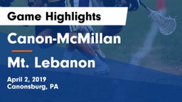 Canon-McMillan  vs Mt. Lebanon  Game Highlights - April 2, 2019