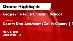 Grapevine Faith Christian School vs Coram Deo Academy (Collin County  Plano Campus) Game Highlights - Nov. 4, 2021