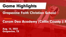 Grapevine Faith Christian School vs Coram Deo Academy (Collin County  Plano Campus) Game Highlights - Aug. 16, 2022