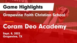 Grapevine Faith Christian School vs Coram Deo Academy  Game Highlights - Sept. 8, 2022