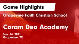 Grapevine Faith Christian School vs Coram Deo Academy  Game Highlights - Jan. 14, 2021