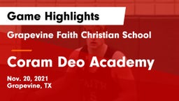 Grapevine Faith Christian School vs Coram Deo Academy  Game Highlights - Nov. 20, 2021