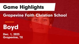 Grapevine Faith Christian School vs Boyd  Game Highlights - Dec. 1, 2023