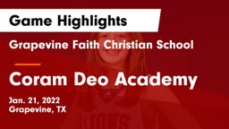 Grapevine Faith Christian School vs Coram Deo Academy  Game Highlights - Jan. 21, 2022