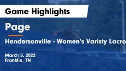 Page  vs Hendersonville  - Women's Varisty Lacrosse - Hendersonille,TN Game Highlights - March 5, 2022