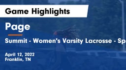 Page  vs Summit  - Women's Varsity Lacrosse - Spring Hill, TN Game Highlights - April 12, 2022