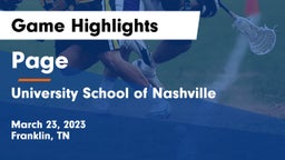 Page  vs University School of Nashville  Game Highlights - March 23, 2023