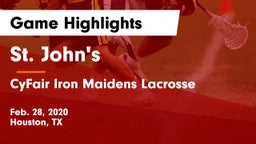 St. John's  vs CyFair Iron Maidens Lacrosse Game Highlights - Feb. 28, 2020