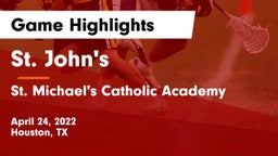St. John's  vs St. Michael's Catholic Academy Game Highlights - April 24, 2022