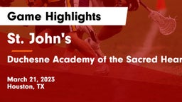 St. John's  vs Duchesne Academy of the Sacred Heart Game Highlights - March 21, 2023