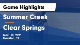 Summer Creek  vs Clear Springs  Game Highlights - Nov. 18, 2021