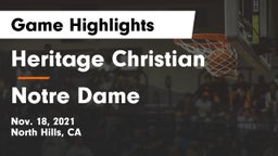 Heritage Christian   vs Notre Dame  Game Highlights - Nov. 18, 2021